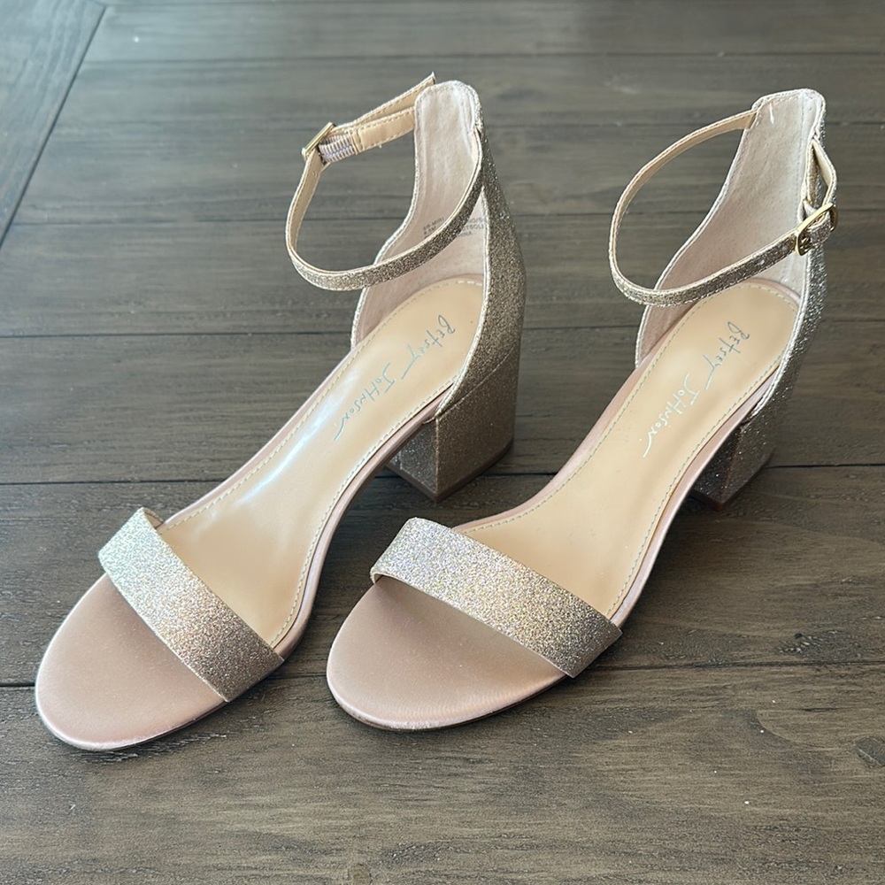 Betsey Johnson Gold Heels with Ankle Strap